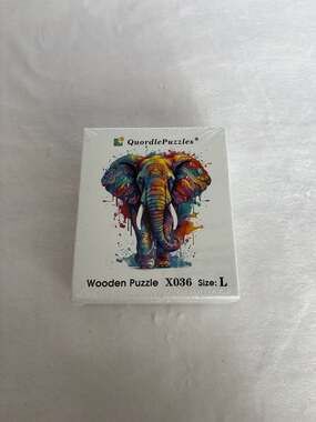QuordlePuzzles Rainbow Elephant Wooden Jigsaw Puzzle Size L X036
